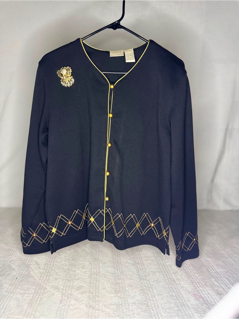 Vintage Koret K-Wear Black Cardigan Gold Trim Embroidered Sweater